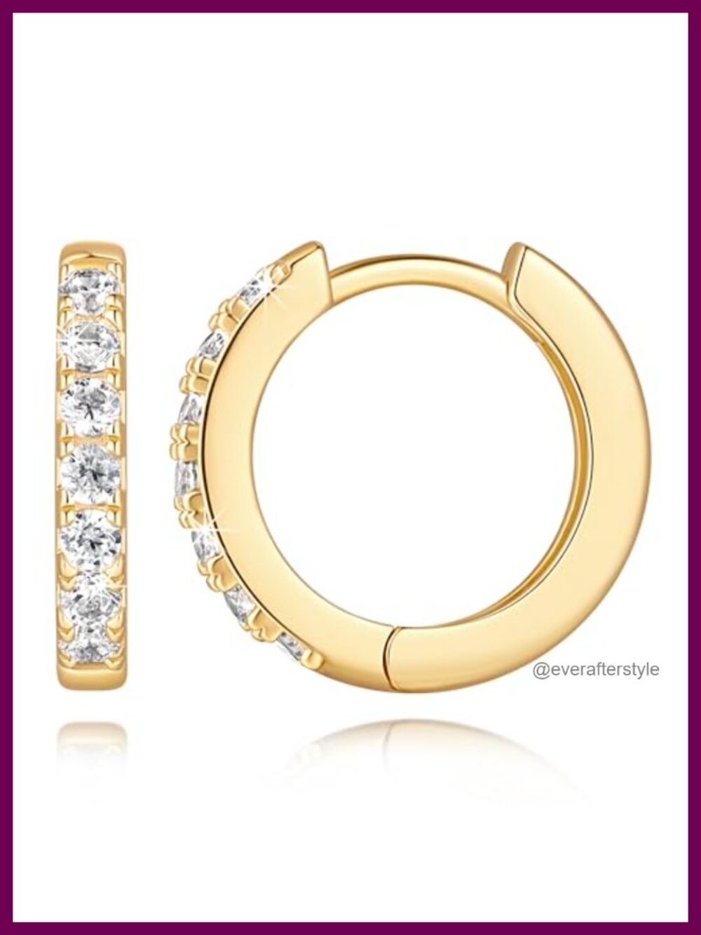 14K Gold Plated Hoop Earrings Cubic Zirconia Hinged Women